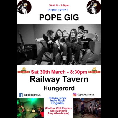 Poster of Pope Band - 30th March at teh Railway Tavern Hungerford